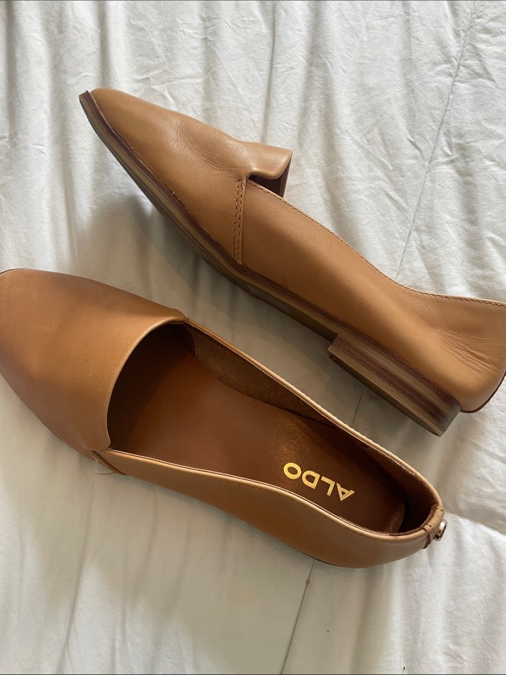 ALDO Women's Tan/Cognac Leather Pointed Toe Flats